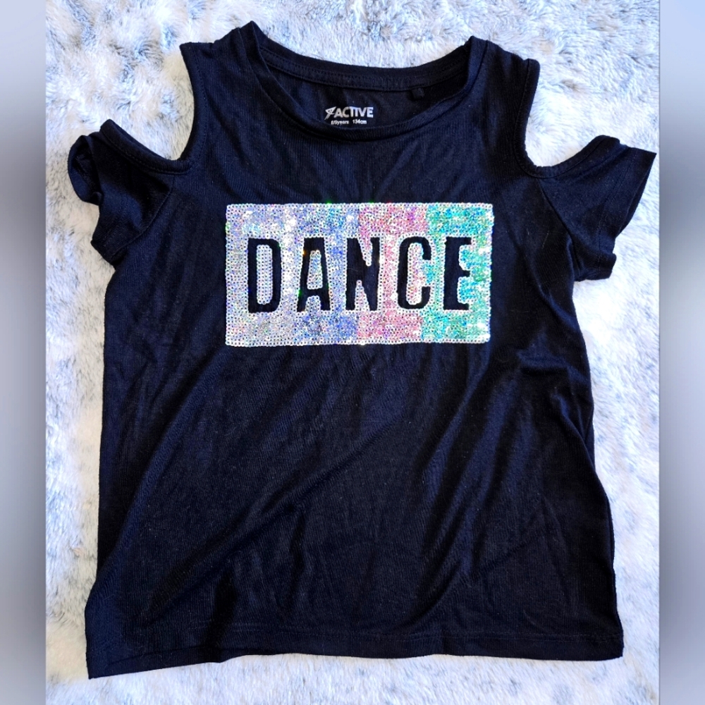 8/9 Girls Black Cold Shoulder Sleeveless 'Dance' Top